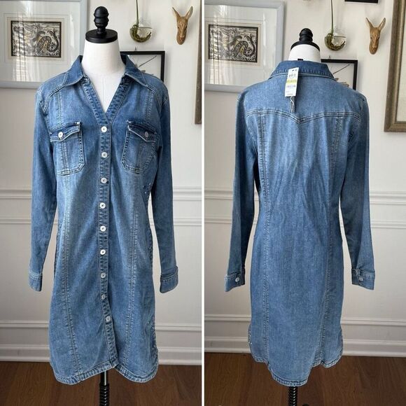 NWT INC INTERNATIONAL CONCEPTS Dungaree Demin Southwestern Embroidered Snap Fron - Picture 1 of 9